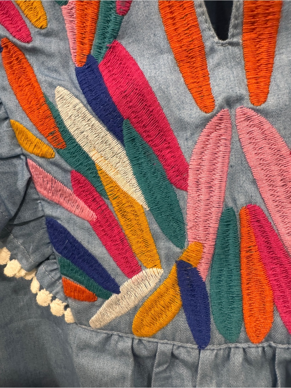 THML XS Light Blue Chambray Top with Multicolor Embroidery - Picture 3 of 8